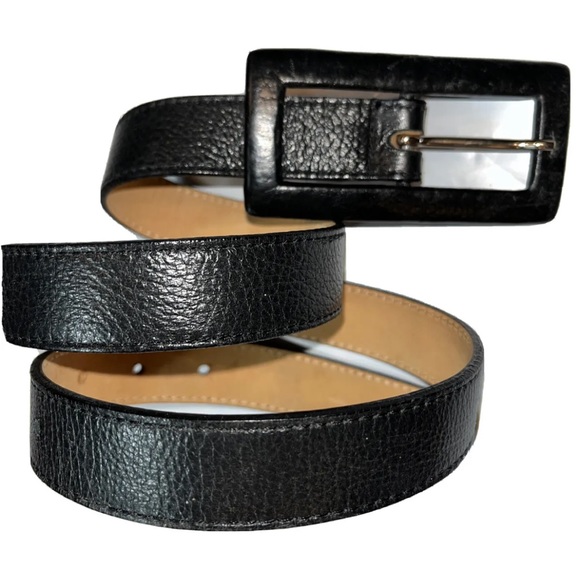 LEATHEROCK BLACK Leather 1” Belt black LEATHER 4”RECTANGLE BUCKLE USA made 6927 - Picture 1 of 11